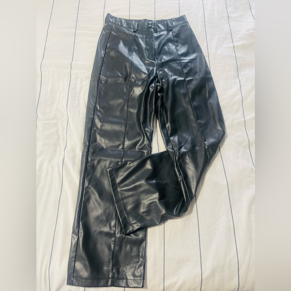 Black Faux Leather Straight Leg Pants
